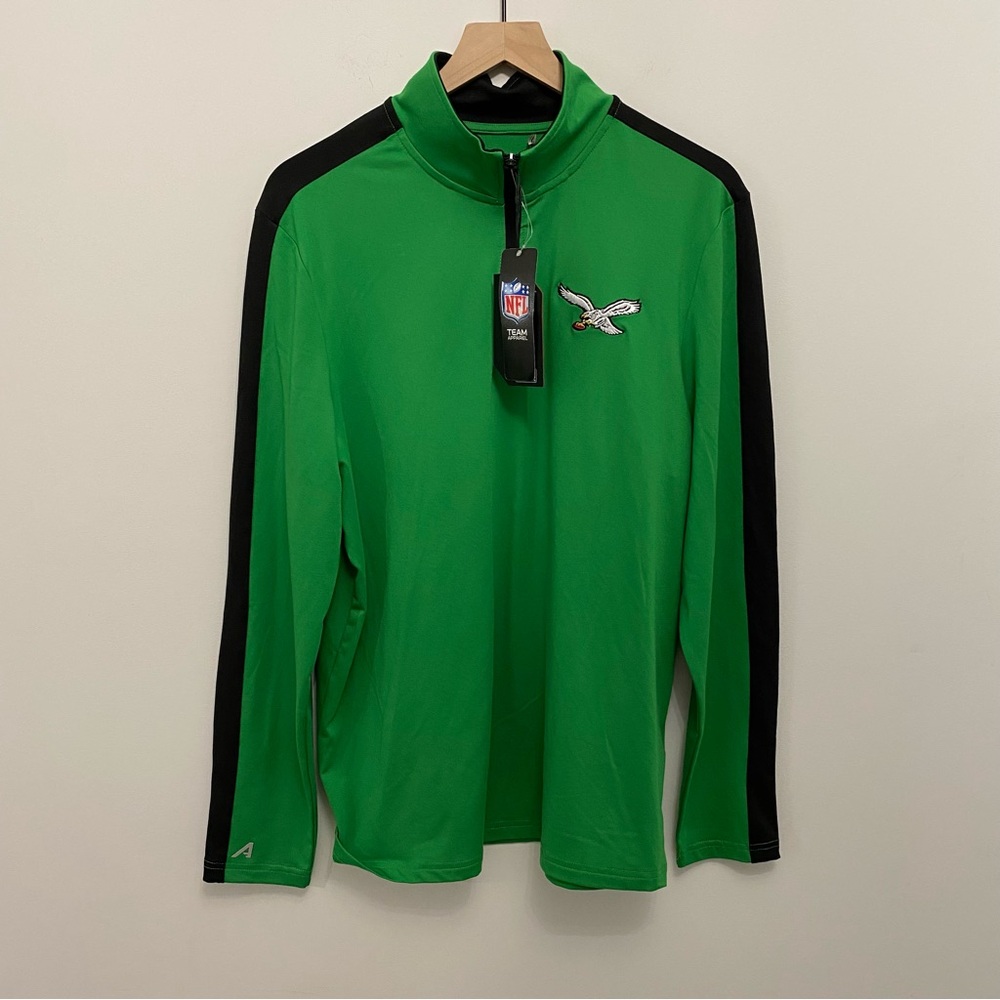 Antigua Mens Medium Philadelphia Eagles 1/4 Zip Light Pullover Kelly Green New - Picture 9 of 10